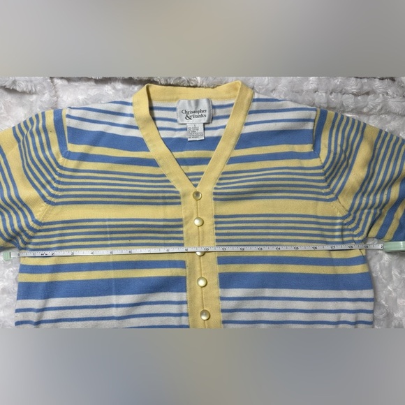 Christopher & Banks Women’s Blue & Yellow Striped Short Sleeve Top - Picture 9 of 11